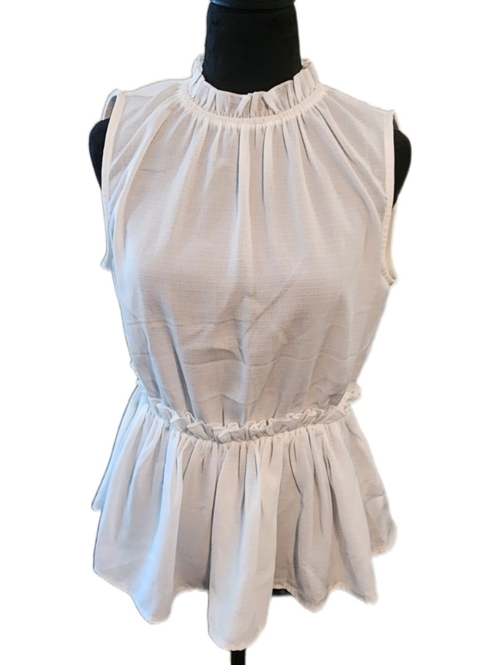 Sleeveless Ruffle-Neck Peplum Top - White